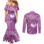 Australia Lupus Awareness Month Personalised Couples Matching Mermaid Dress and Long Sleeve Button Shirt Warrior Purple Ribbon Butterflies Indigenous Art
