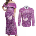 Australia Lupus Awareness Month Personalised Couples Matching Off Shoulder Maxi Dress and Long Sleeve Button Shirt Warrior Purple Ribbon Butterflies Indigenous Art