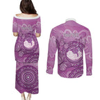 Australia Lupus Awareness Month Personalised Couples Matching Puletasi and Long Sleeve Button Shirt Warrior Purple Ribbon Butterflies Indigenous Art