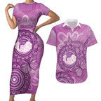 Australia Lupus Awareness Month Personalised Couples Matching Short Sleeve Bodycon Dress and Hawaiian Shirt Warrior Purple Ribbon Butterflies Indigenous Art