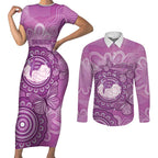 Australia Lupus Awareness Month Personalised Couples Matching Short Sleeve Bodycon Dress and Long Sleeve Button Shirt Warrior Purple Ribbon Butterflies Indigenous Art