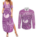 Australia Lupus Awareness Month Personalised Couples Matching Summer Maxi Dress and Long Sleeve Button Shirt Warrior Purple Ribbon Butterflies Indigenous Art