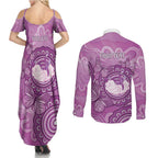 Australia Lupus Awareness Month Personalised Couples Matching Summer Maxi Dress and Long Sleeve Button Shirt Warrior Purple Ribbon Butterflies Indigenous Art