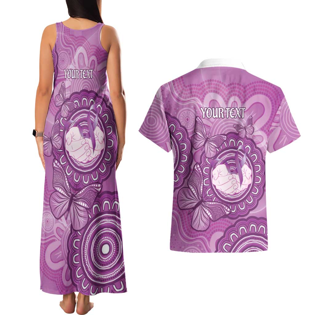 Australia Lupus Awareness Month Personalised Couples Matching Tank Maxi Dress and Hawaiian Shirt Warrior Purple Ribbon Butterflies Indigenous Art