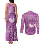 Australia Lupus Awareness Month Personalised Couples Matching Tank Maxi Dress and Long Sleeve Button Shirt Warrior Purple Ribbon Butterflies Indigenous Art