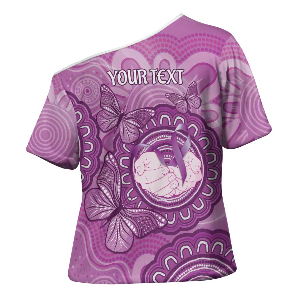 Australia Lupus Awareness Month Personalised Cross Shoulder Shirt Warrior Purple Ribbon Butterflies Indigenous Art