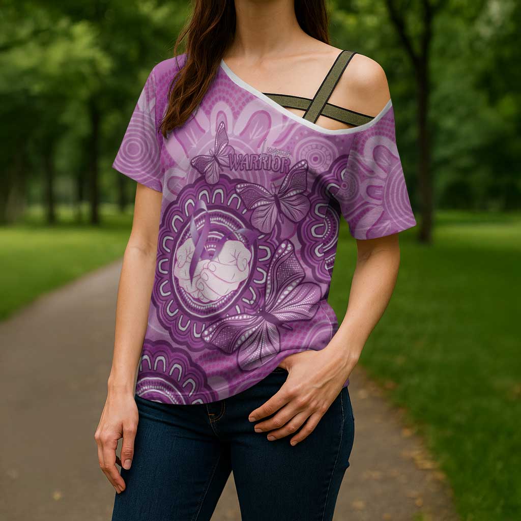 Australia Lupus Awareness Month Personalised Cross Shoulder Shirt Warrior Purple Ribbon Butterflies Indigenous Art