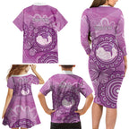 Australia Lupus Awareness Month Personalised Family Matching Long Sleeve Bodycon Dress and Hawaiian Shirt Warrior Purple Ribbon Butterflies Indigenous Art