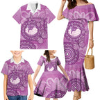 Australia Lupus Awareness Month Personalised Family Matching Mermaid Dress and Hawaiian Shirt Warrior Purple Ribbon Butterflies Indigenous Art