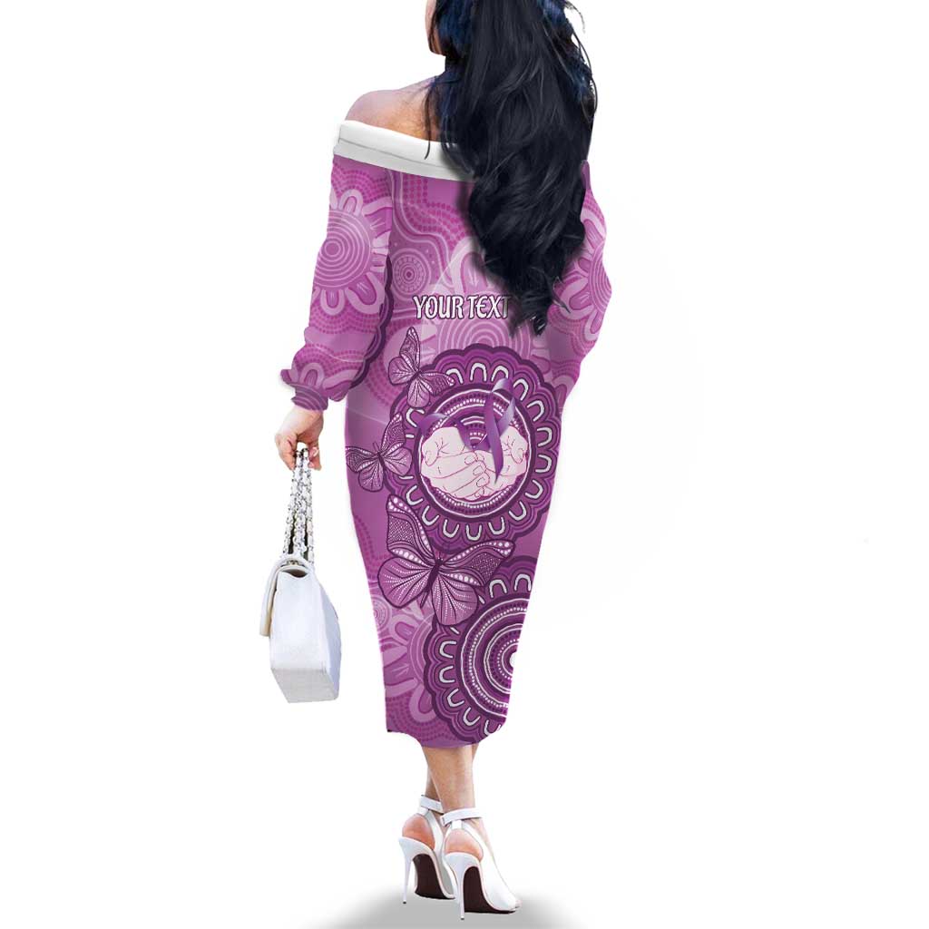 Australia Lupus Awareness Month Personalised Family Matching Off The Shoulder Long Sleeve Dress and Hawaiian Shirt Warrior Purple Ribbon Butterflies Indigenous Art