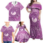 Australia Lupus Awareness Month Personalised Family Matching Off Shoulder Maxi Dress and Hawaiian Shirt Warrior Purple Ribbon Butterflies Indigenous Art