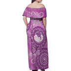 Australia Lupus Awareness Month Personalised Family Matching Off Shoulder Maxi Dress and Hawaiian Shirt Warrior Purple Ribbon Butterflies Indigenous Art