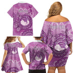 Australia Lupus Awareness Month Personalised Family Matching Off Shoulder Short Dress and Hawaiian Shirt Warrior Purple Ribbon Butterflies Indigenous Art