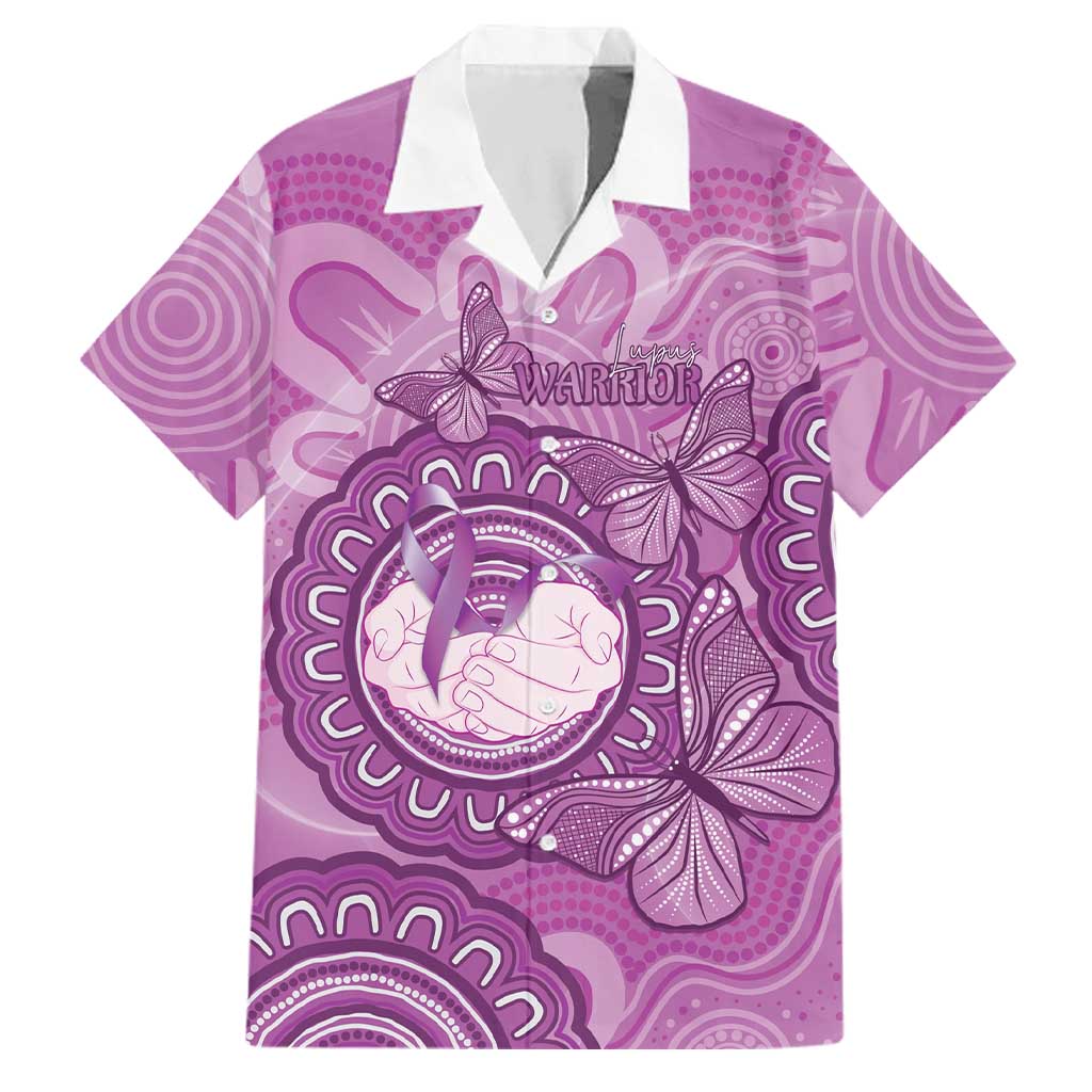 Australia Lupus Awareness Month Personalised Family Matching Off Shoulder Short Dress and Hawaiian Shirt Warrior Purple Ribbon Butterflies Indigenous Art