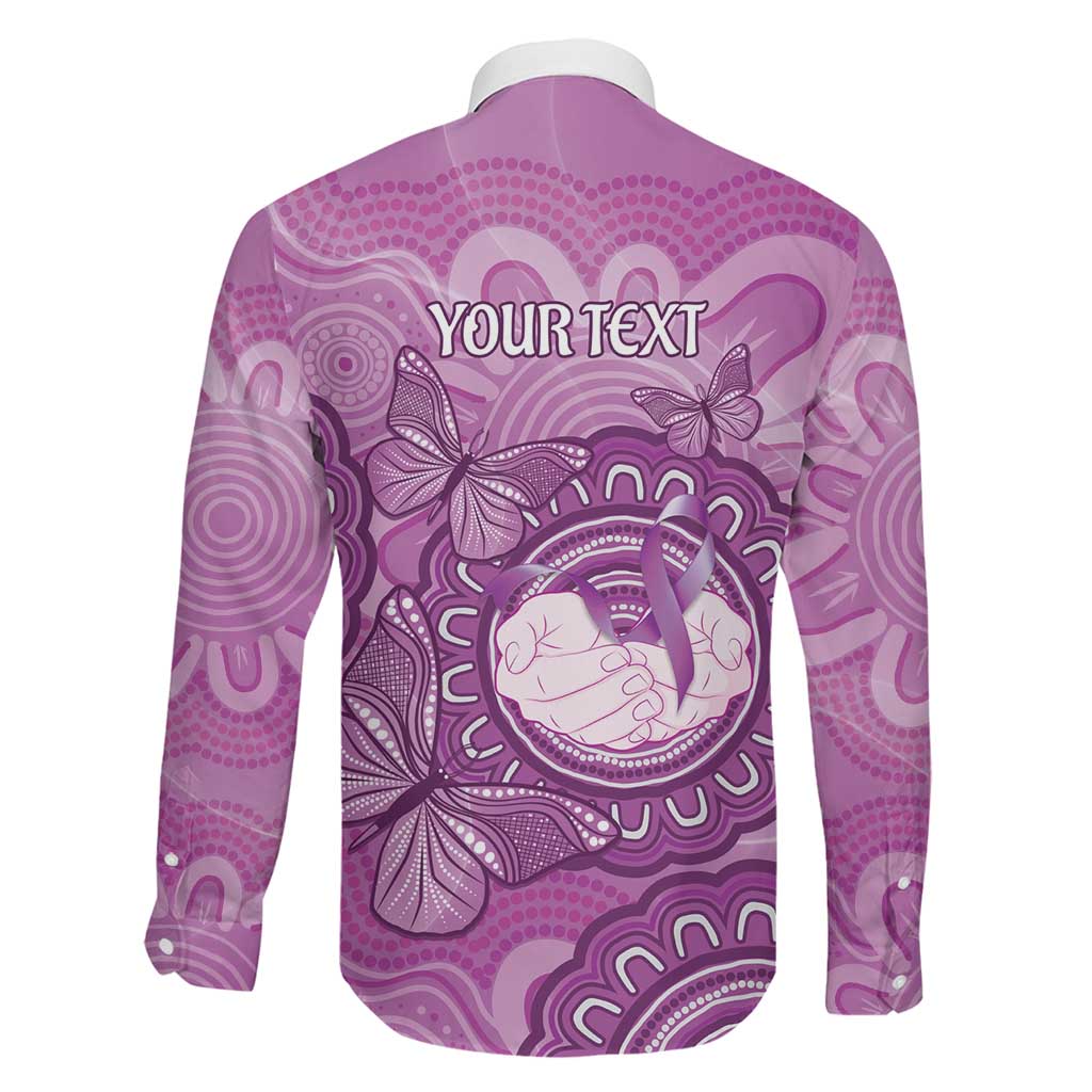 Australia Lupus Awareness Month Personalised Family Matching Off Shoulder Short Dress and Hawaiian Shirt Warrior Purple Ribbon Butterflies Indigenous Art
