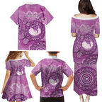Australia Lupus Awareness Month Personalised Family Matching Puletasi and Hawaiian Shirt Warrior Purple Ribbon Butterflies Indigenous Art