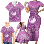 Australia Lupus Awareness Month Personalised Family Matching Short Sleeve Bodycon Dress and Hawaiian Shirt Warrior Purple Ribbon Butterflies Indigenous Art