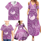 Australia Lupus Awareness Month Personalised Family Matching Summer Maxi Dress and Hawaiian Shirt Warrior Purple Ribbon Butterflies Indigenous Art