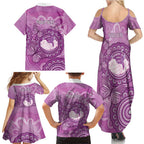 Australia Lupus Awareness Month Personalised Family Matching Summer Maxi Dress and Hawaiian Shirt Warrior Purple Ribbon Butterflies Indigenous Art