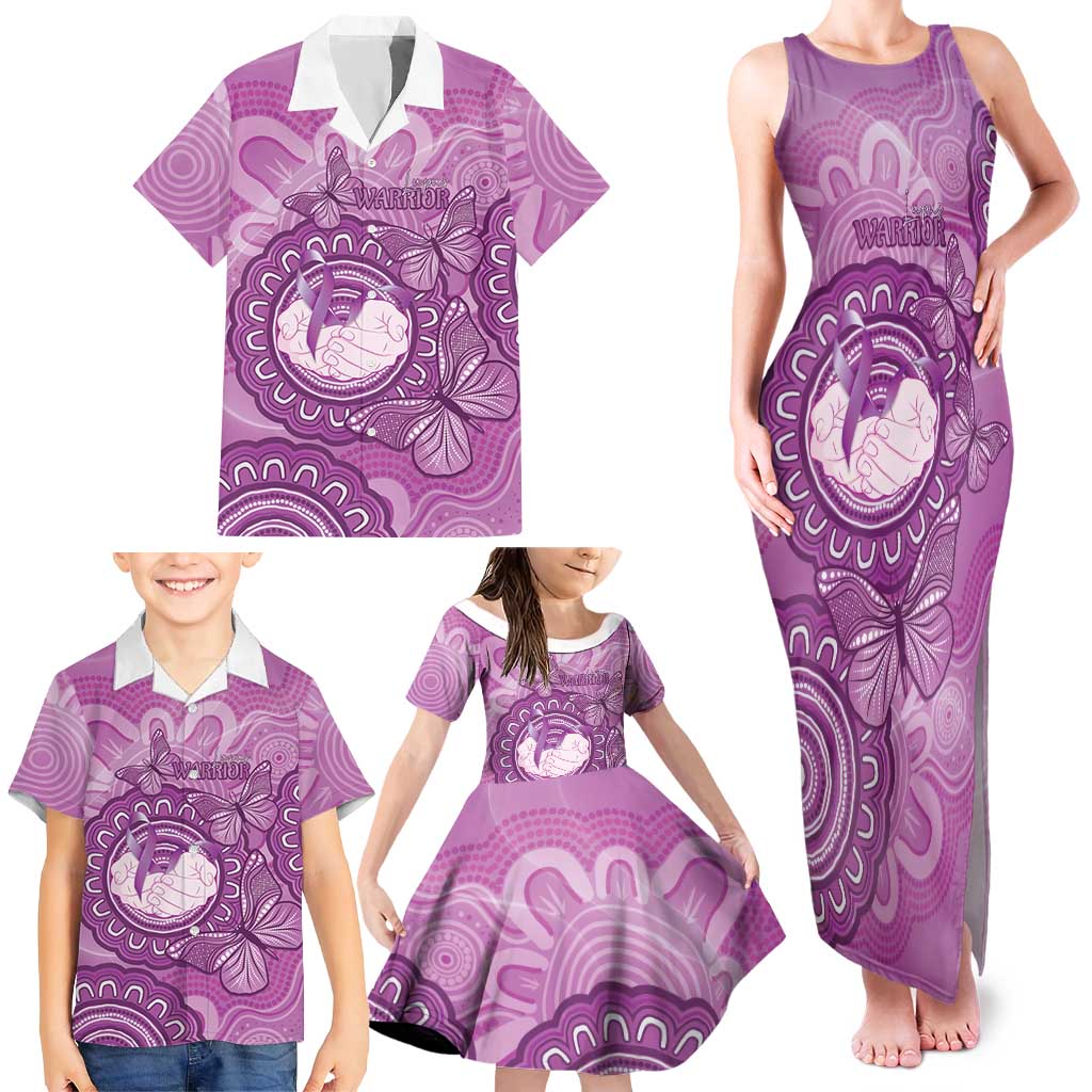Australia Lupus Awareness Month Personalised Family Matching Tank Maxi Dress and Hawaiian Shirt Warrior Purple Ribbon Butterflies Indigenous Art