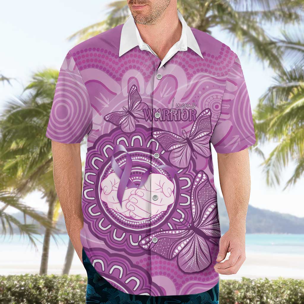 Australia Lupus Awareness Month Personalised Hawaiian Shirt Warrior Purple Ribbon Butterflies Indigenous Art
