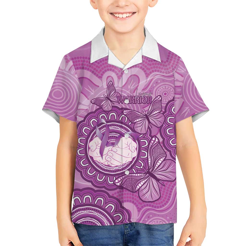 Australia Lupus Awareness Month Personalised Kid Hawaiian Shirt Warrior Purple Ribbon Butterflies Indigenous Art