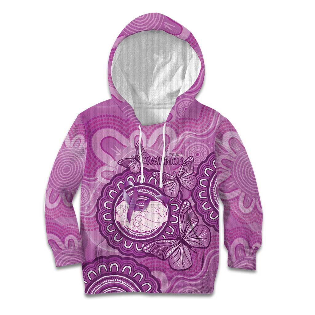 Australia Lupus Awareness Month Personalised Kid Hoodie Warrior Purple Ribbon Butterflies Indigenous Art
