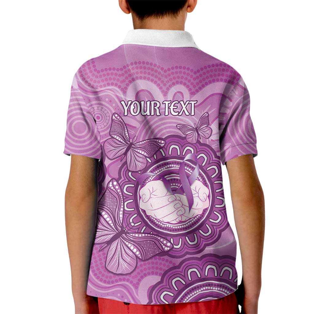 Australia Lupus Awareness Month Personalised Kid Polo Shirt Warrior Purple Ribbon Butterflies Indigenous Art