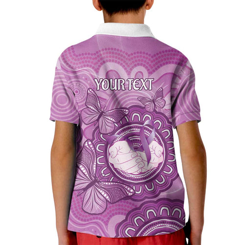 Australia Lupus Awareness Month Personalised Kid Polo Shirt Warrior Purple Ribbon Butterflies Indigenous Art