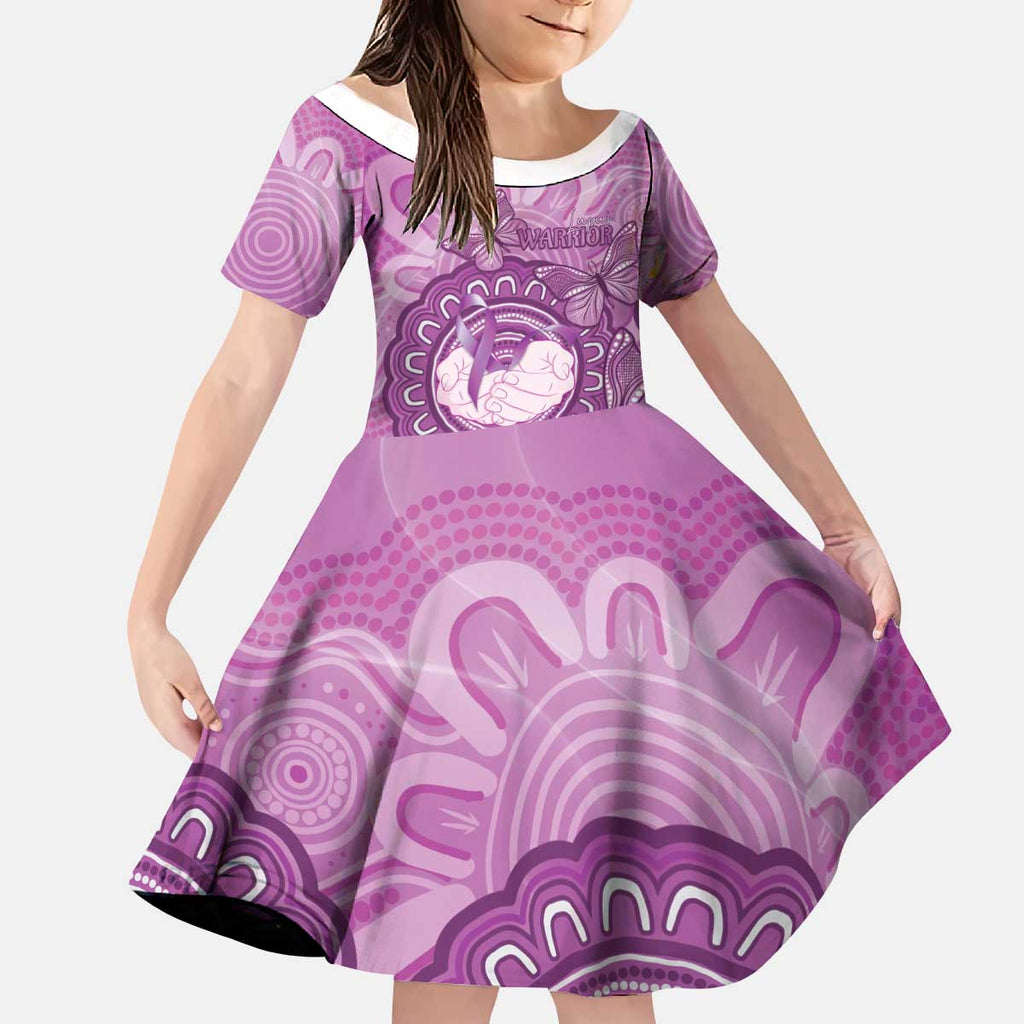 Australia Lupus Awareness Month Personalised Kid Short Sleeve Dress Warrior Purple Ribbon Butterflies Indigenous Art