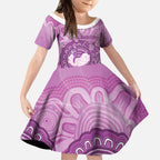 Australia Lupus Awareness Month Personalised Kid Short Sleeve Dress Warrior Purple Ribbon Butterflies Indigenous Art