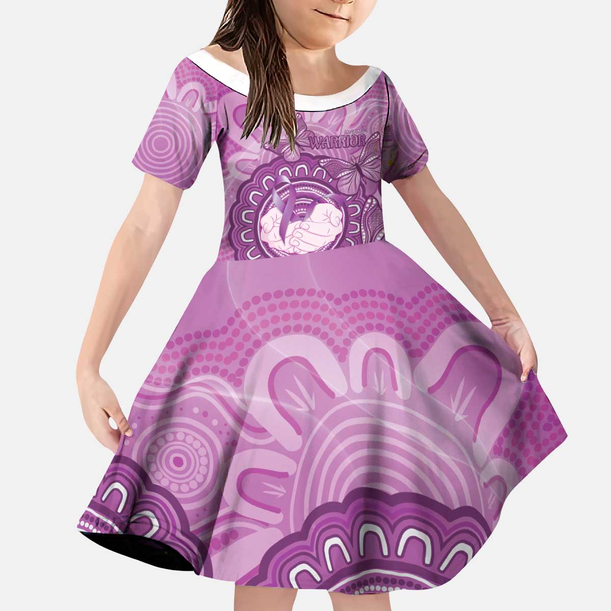 Australia Lupus Awareness Month Personalised Kid Short Sleeve Dress Warrior Purple Ribbon Butterflies Indigenous Art