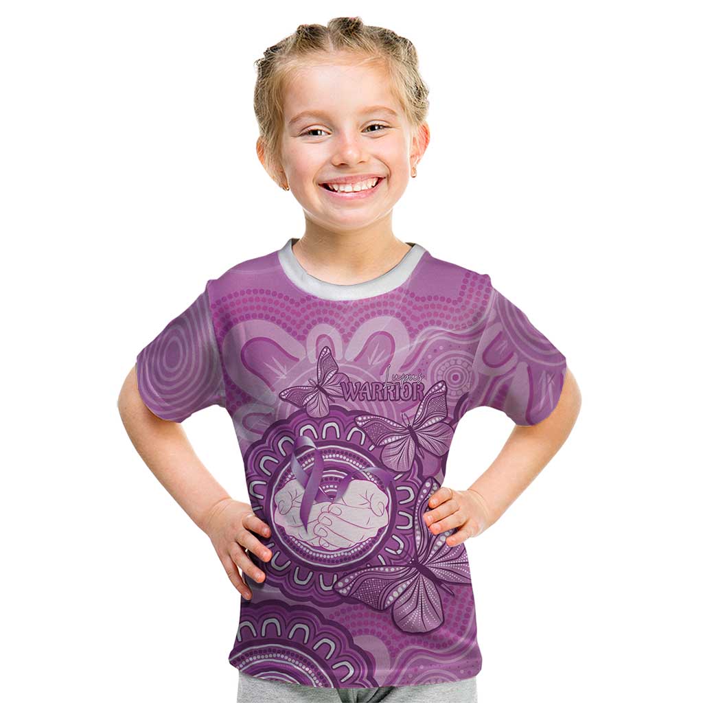 Australia Lupus Awareness Month Personalised Kid T Shirt Warrior Purple Ribbon Butterflies Indigenous Art