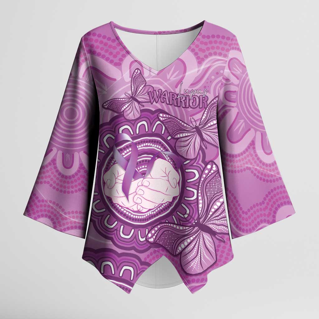 Australia Lupus Awareness Month Personalised Kimono Sleeve Blouse Warrior Purple Ribbon Butterflies Indigenous Art