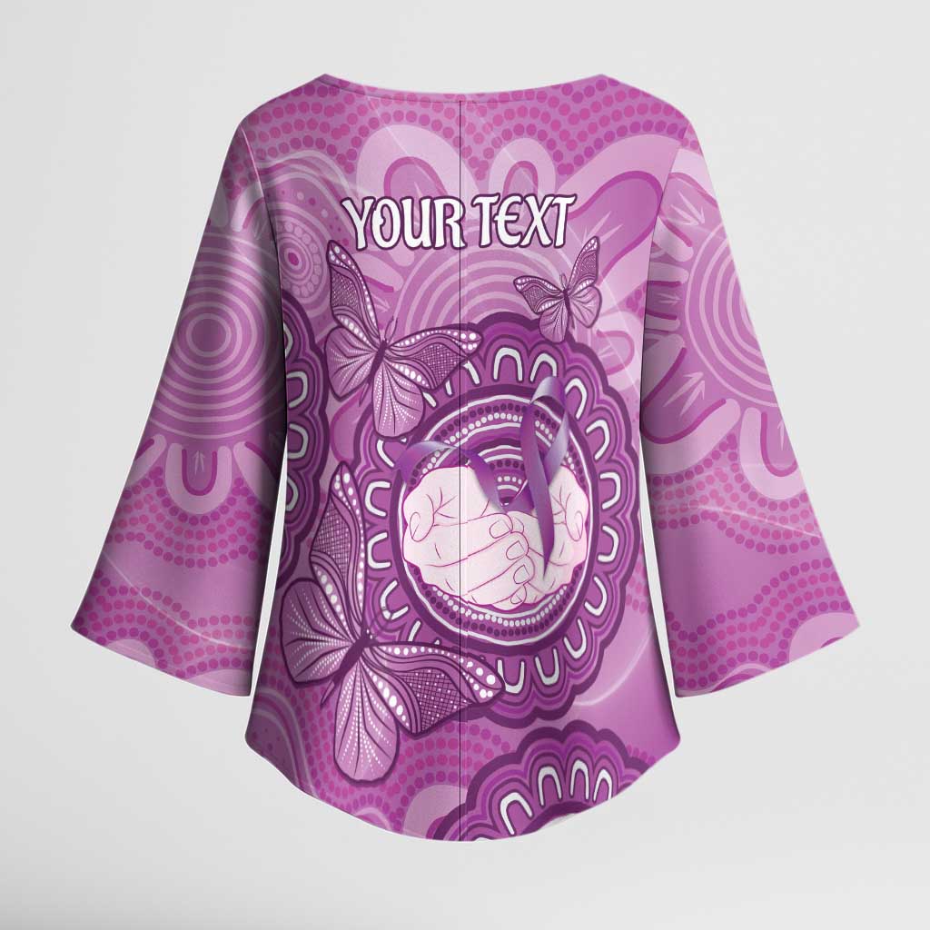 Australia Lupus Awareness Month Personalised Kimono Sleeve Blouse Warrior Purple Ribbon Butterflies Indigenous Art