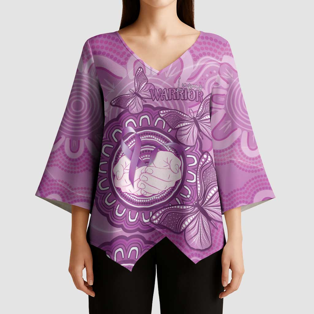 Australia Lupus Awareness Month Personalised Kimono Sleeve Blouse Warrior Purple Ribbon Butterflies Indigenous Art