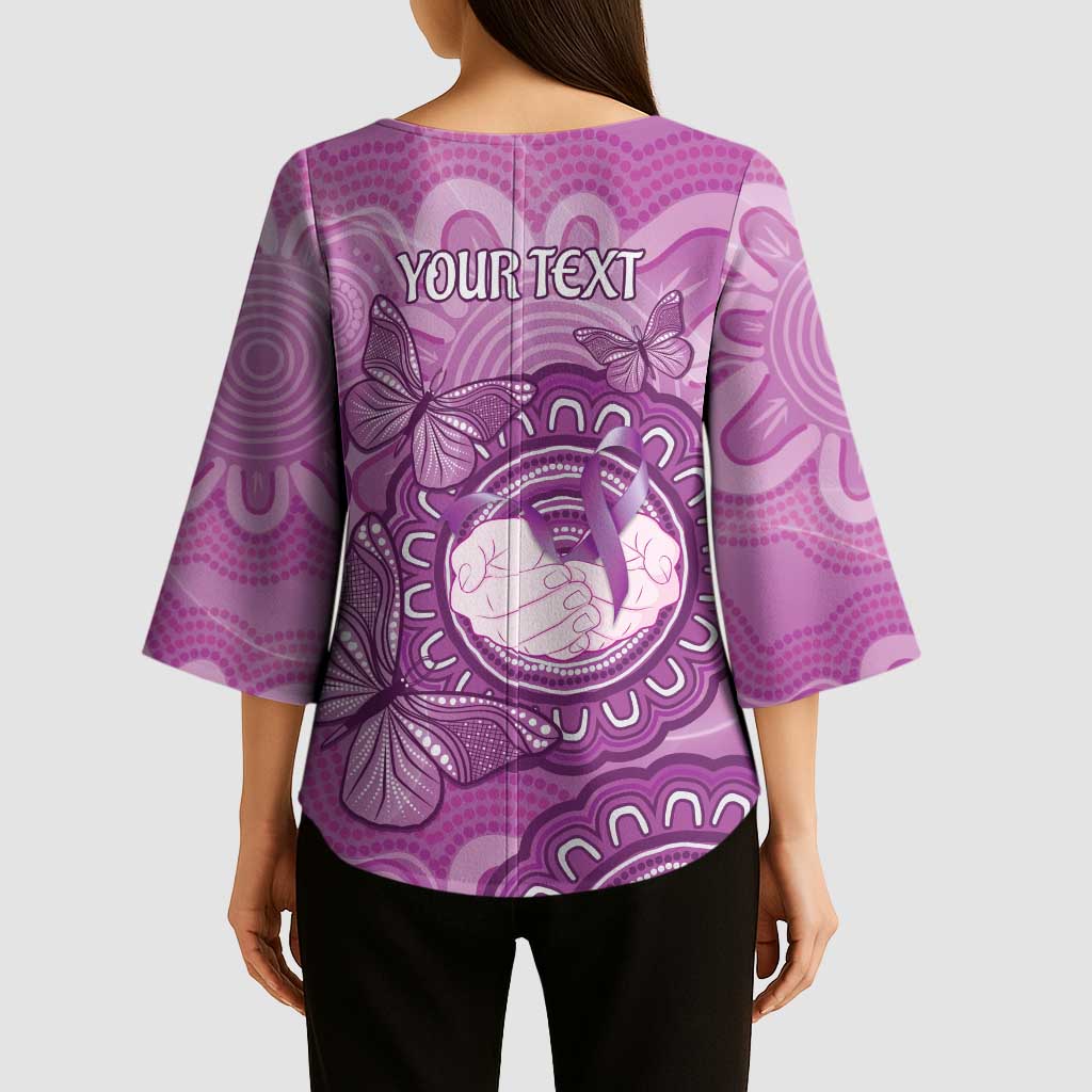 Australia Lupus Awareness Month Personalised Kimono Sleeve Blouse Warrior Purple Ribbon Butterflies Indigenous Art