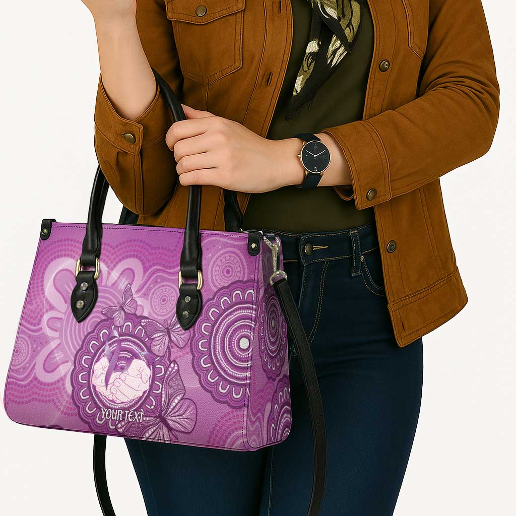Australia Lupus Awareness Month Personalised Leather Bag Warrior Purple Ribbon Butterflies Indigenous Art