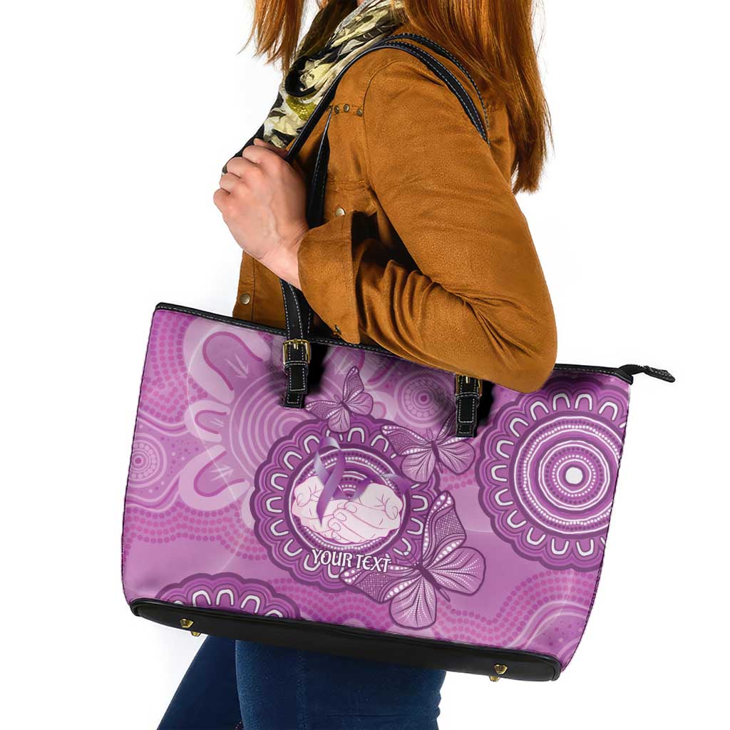 Australia Lupus Awareness Month Personalised Leather Tote Bag Warrior Purple Ribbon Butterflies Indigenous Art