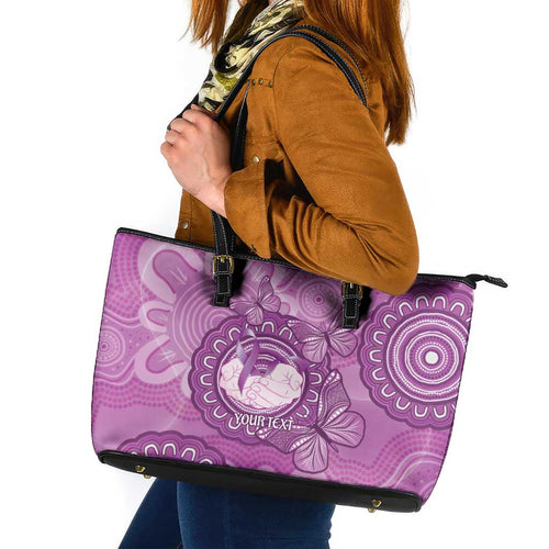 Australia Lupus Awareness Month Personalised Leather Tote Bag Warrior Purple Ribbon Butterflies Indigenous Art
