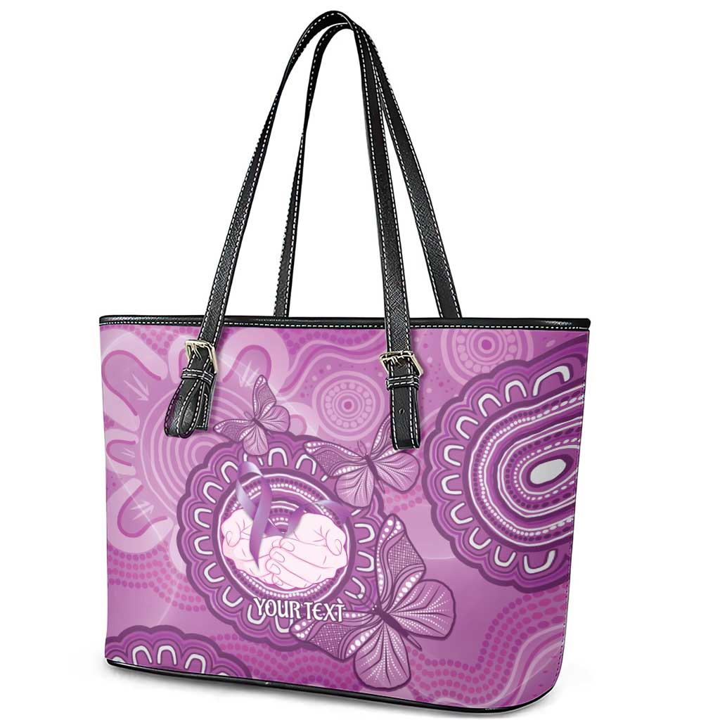 Australia Lupus Awareness Month Personalised Leather Tote Bag Warrior Purple Ribbon Butterflies Indigenous Art