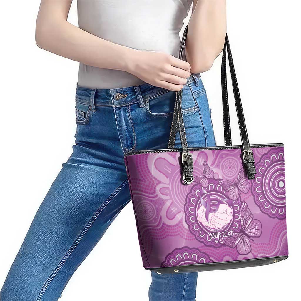 Australia Lupus Awareness Month Personalised Leather Tote Bag Warrior Purple Ribbon Butterflies Indigenous Art