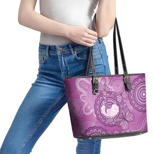 Australia Lupus Awareness Month Personalised Leather Tote Bag Warrior Purple Ribbon Butterflies Indigenous Art