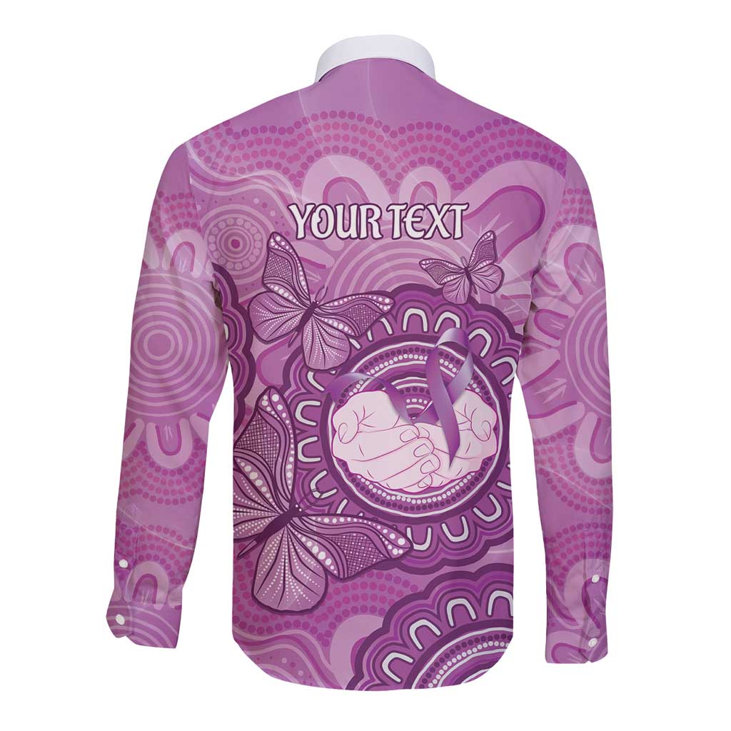 Australia Lupus Awareness Month Personalised Long Sleeve Button Shirt Warrior Purple Ribbon Butterflies Indigenous Art