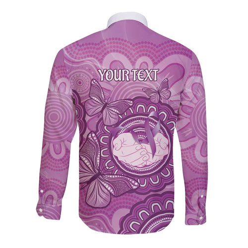 Australia Lupus Awareness Month Personalised Long Sleeve Button Shirt Warrior Purple Ribbon Butterflies Indigenous Art
