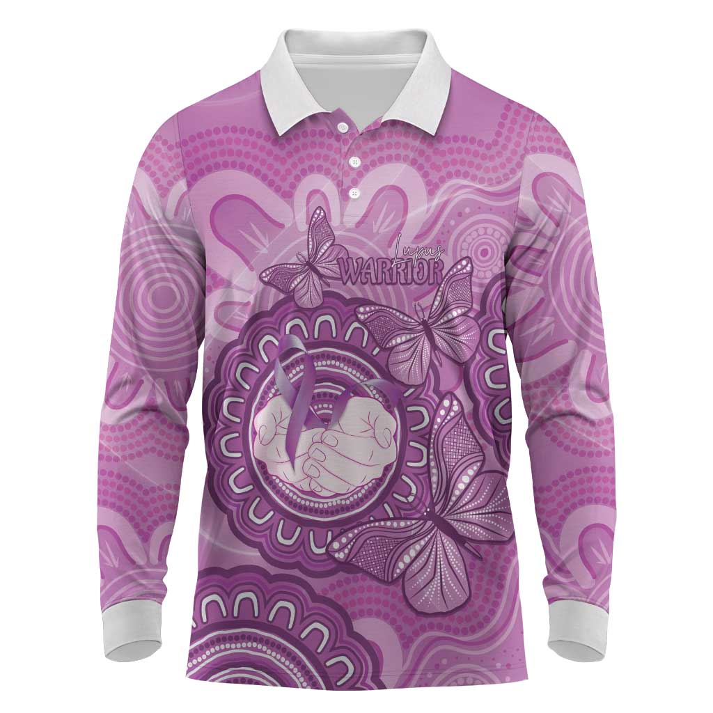 Australia Lupus Awareness Month Personalised Long Sleeve Polo Shirt Warrior Purple Ribbon Butterflies Indigenous Art
