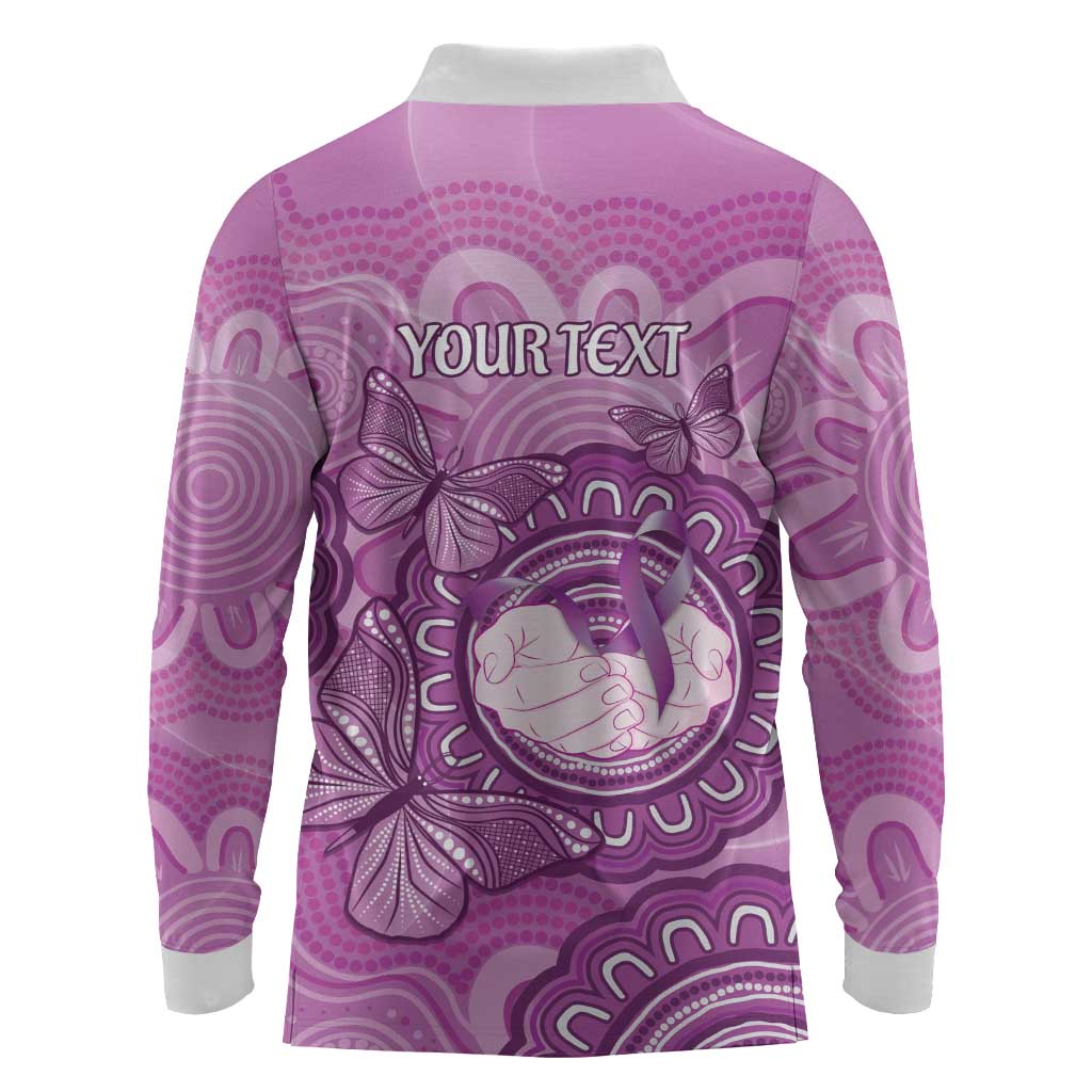 Australia Lupus Awareness Month Personalised Long Sleeve Polo Shirt Warrior Purple Ribbon Butterflies Indigenous Art