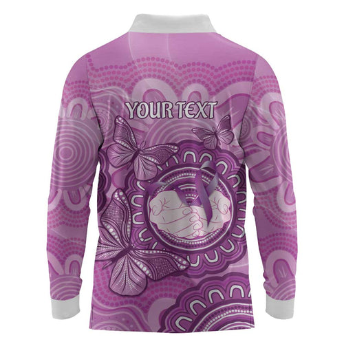 Australia Lupus Awareness Month Personalised Long Sleeve Polo Shirt Warrior Purple Ribbon Butterflies Indigenous Art