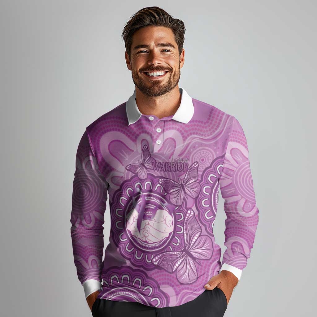 Australia Lupus Awareness Month Personalised Long Sleeve Polo Shirt Warrior Purple Ribbon Butterflies Indigenous Art