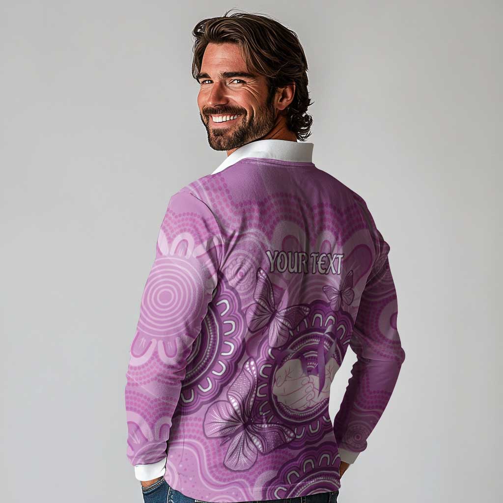 Australia Lupus Awareness Month Personalised Long Sleeve Polo Shirt Warrior Purple Ribbon Butterflies Indigenous Art
